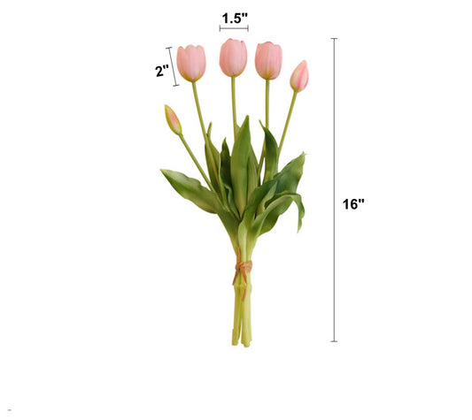 Soft Pink 16" Real Touch Tulip - 3 flowers, 2 buds