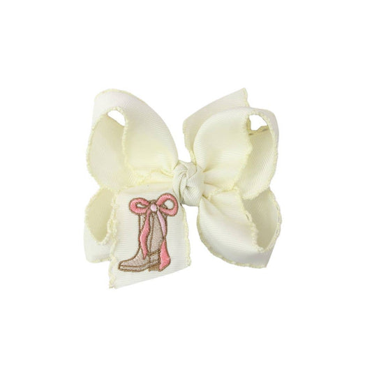 4.5" Antique White Embroidered Boot Hair Bow