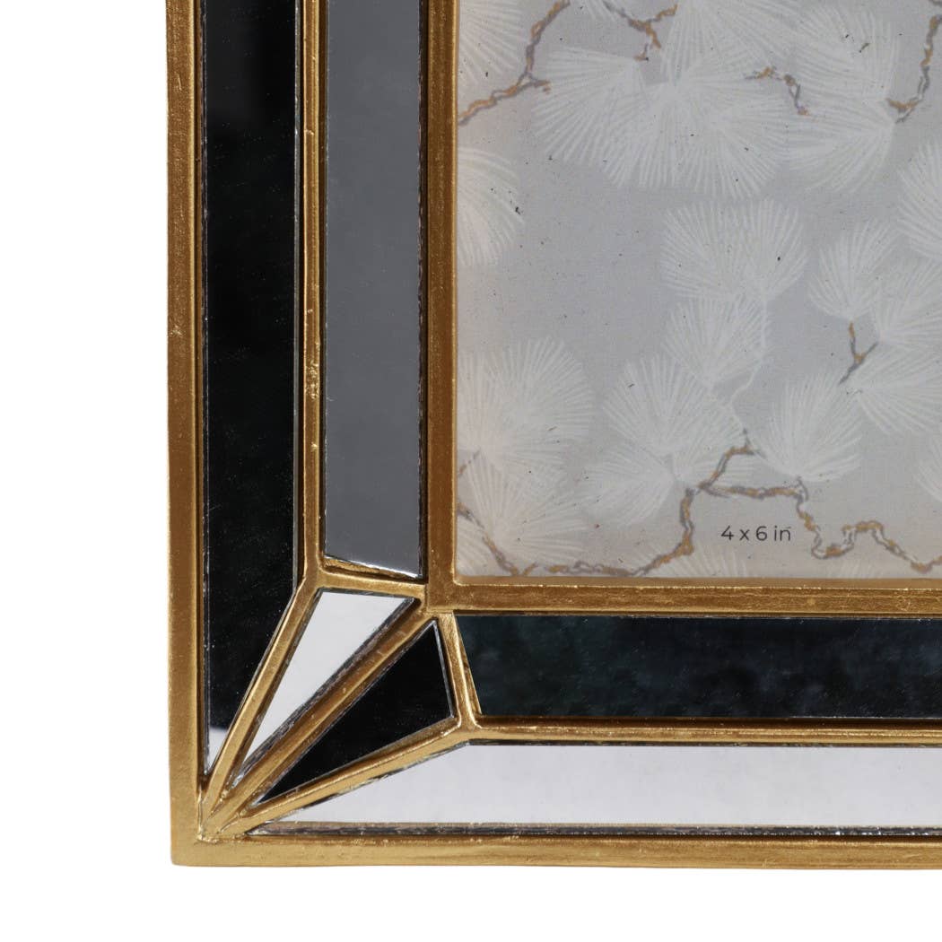 Gold 4x6 in. Resin Photo Frame with Deco Mirrored Border