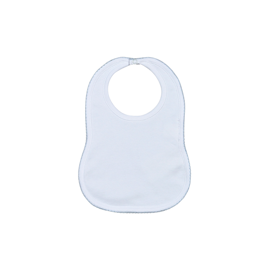 White Bib Blue Picot Trim