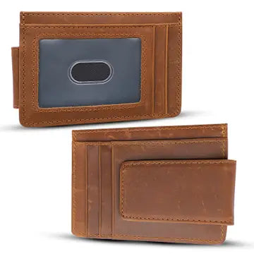 Brown Genuine Leather Slim Money Clip Wallet