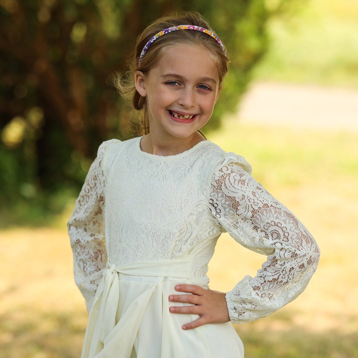Girl's Peach Thin Floral Headband