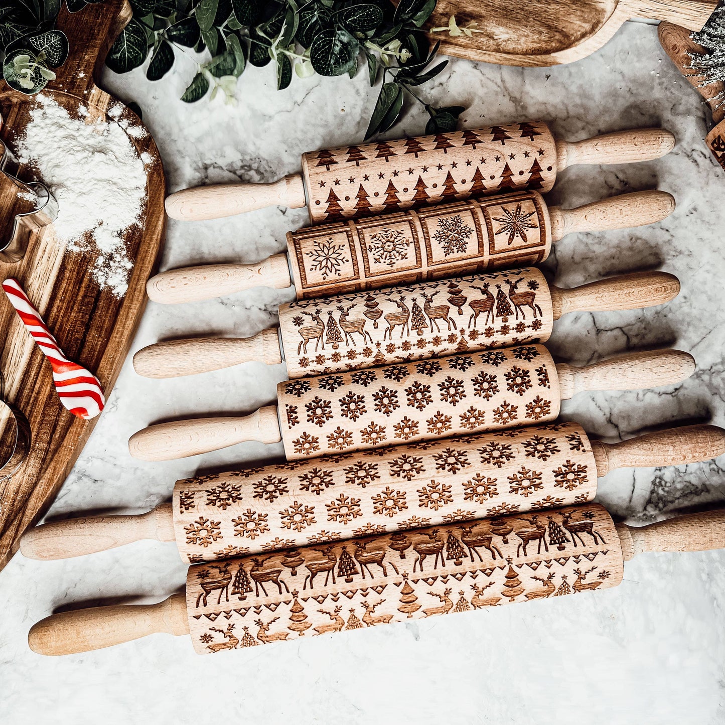 Reindeer Pattern Wood Rolling Pin