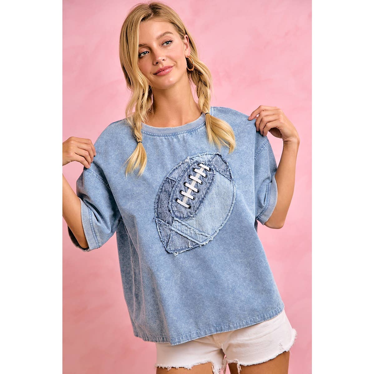 Gameday Denim Washed Football Applique Tee