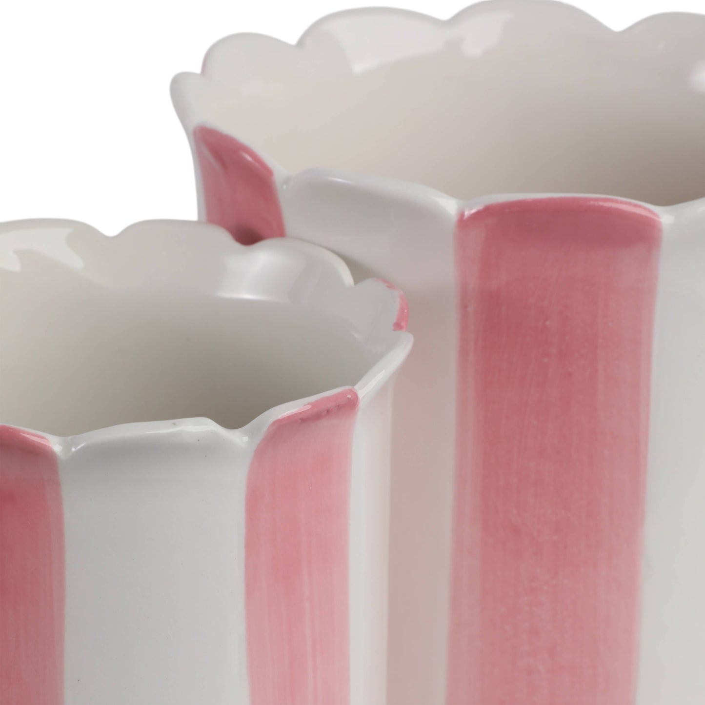 Pink Striped Scalloped Ceramic Planter