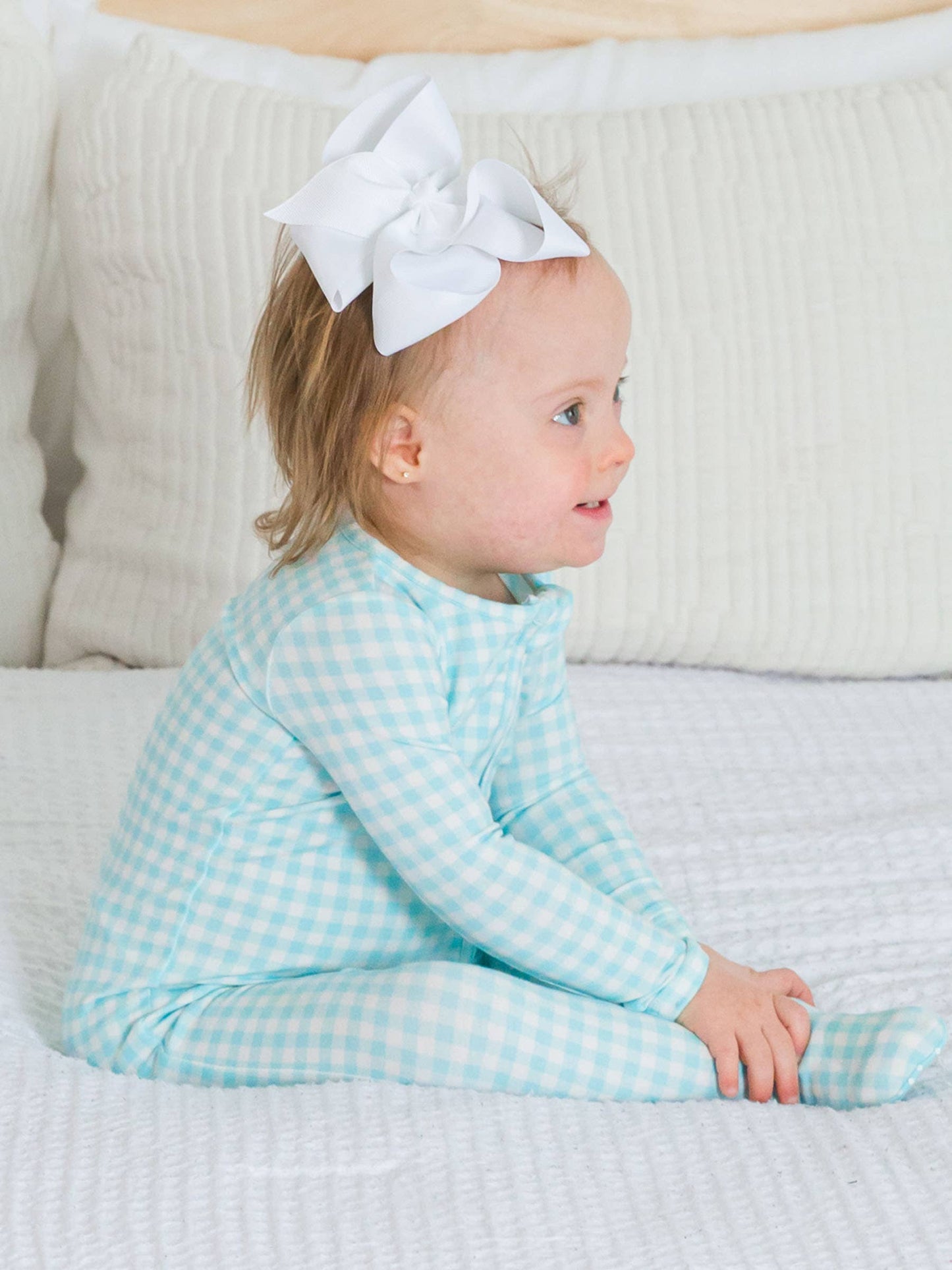 Cotton Modal Blue Breeze Gingham Footie Sleeper