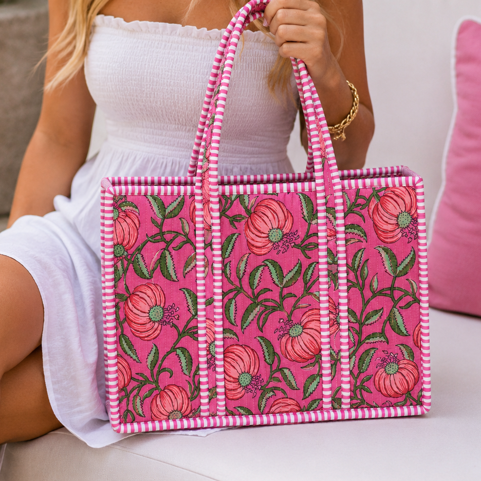 Pink Blossom Quilted Large Tote