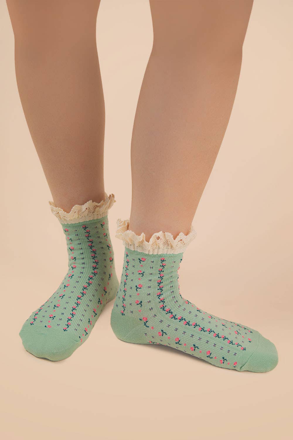 Sage Floral Lace Socks