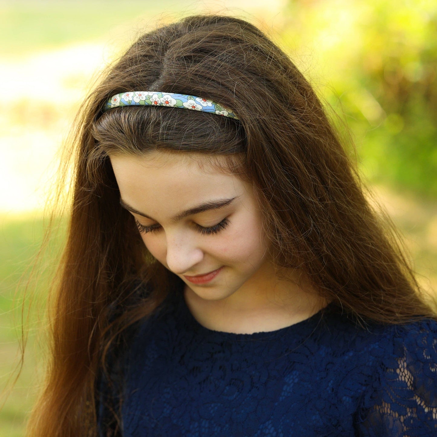 Girl's Aqua Thin Floral Headband