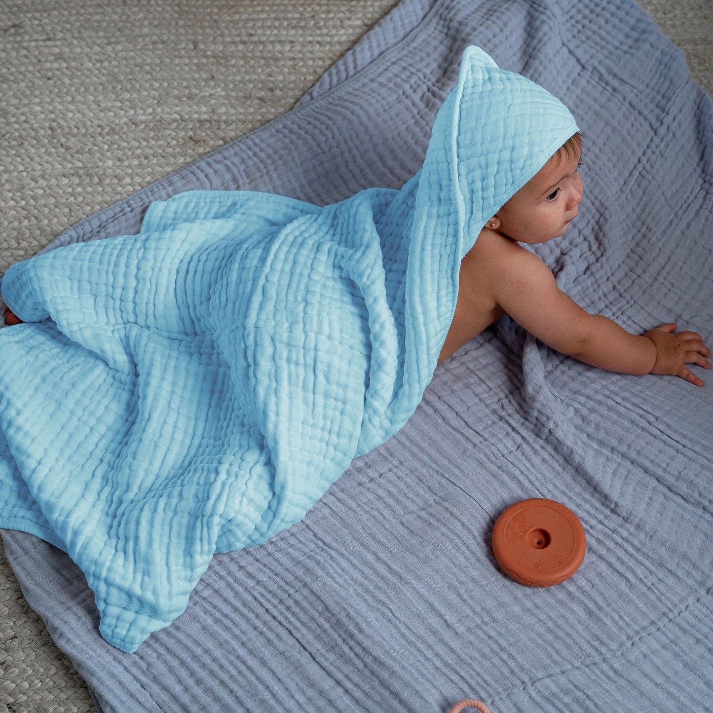 Blue Hooded Muslin Towel - Single