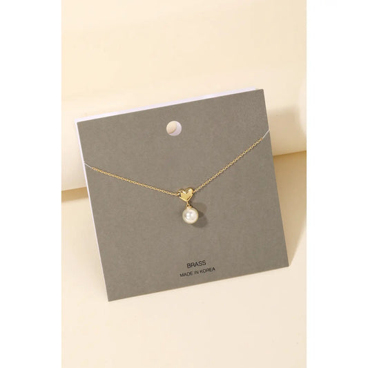 Gold Heart & Pearl Charm Necklace