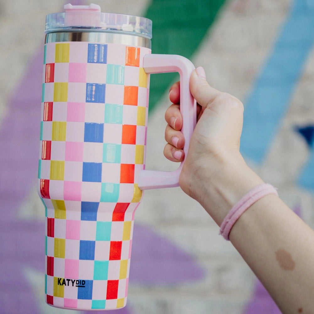 Multicolor Checkered Tumbler With Handle