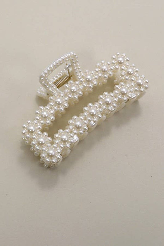Flower Pearl Hair Claw Clip