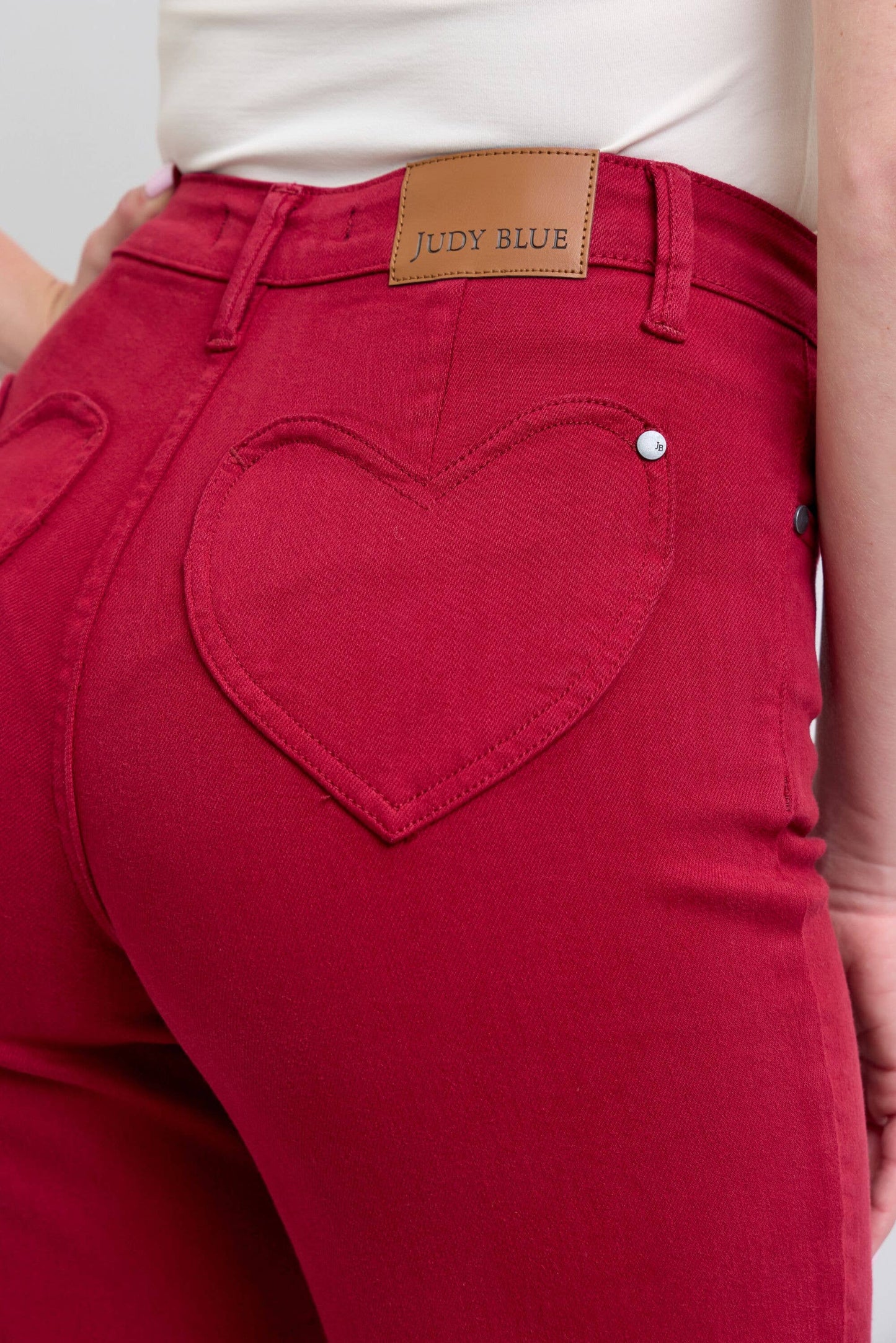 Red Heart Shaped Pockets Straight Leg Jeans