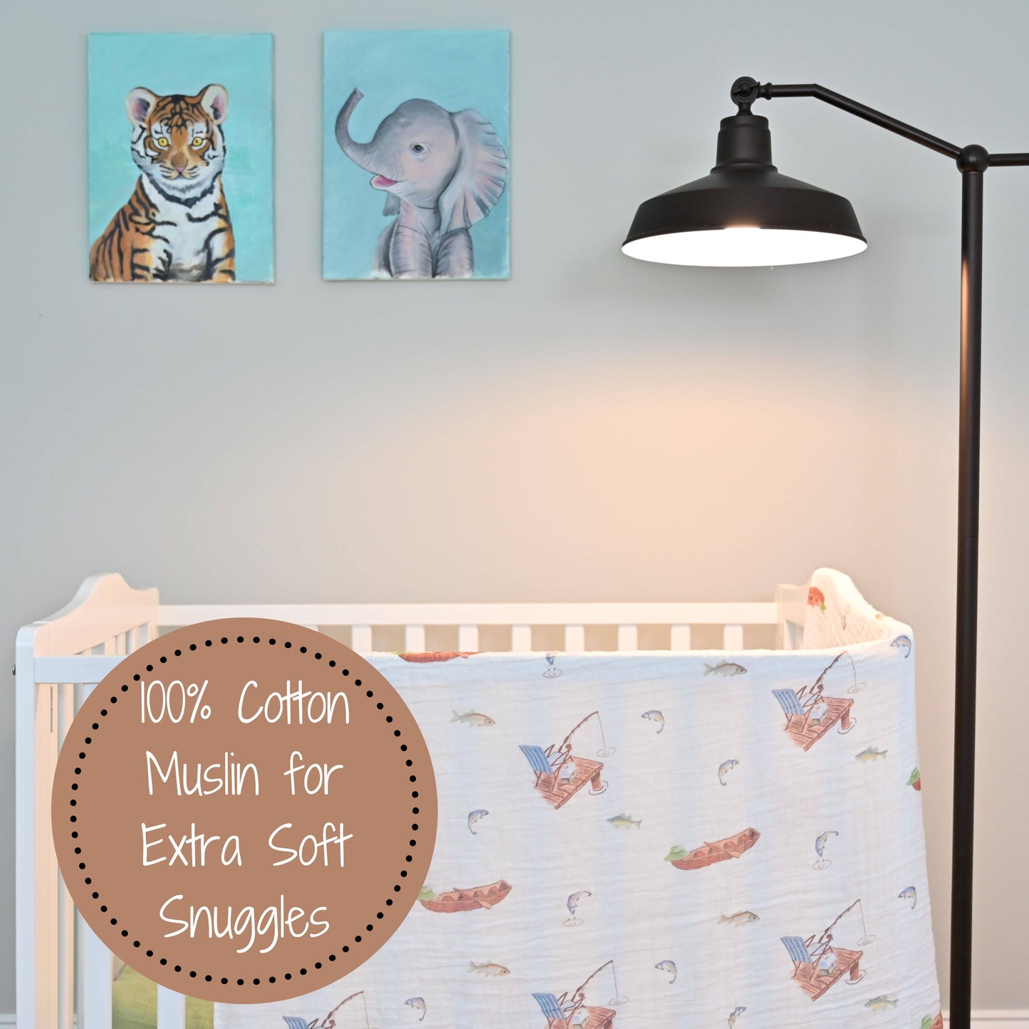 Gone Fishing Muslin Swaddle Blanket