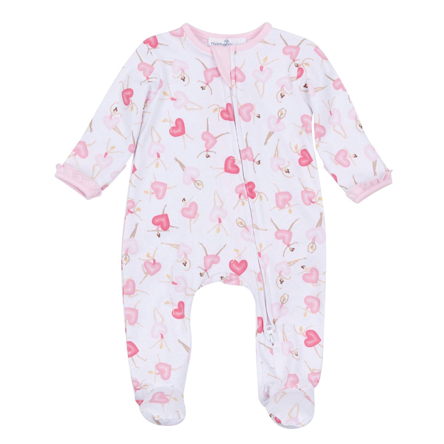 Dancing Hearts Ruffle Zip Footie
