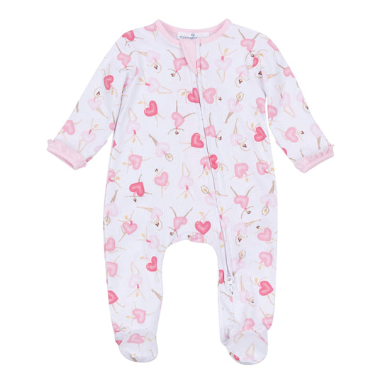 Dancing Hearts Ruffle Zip Footie