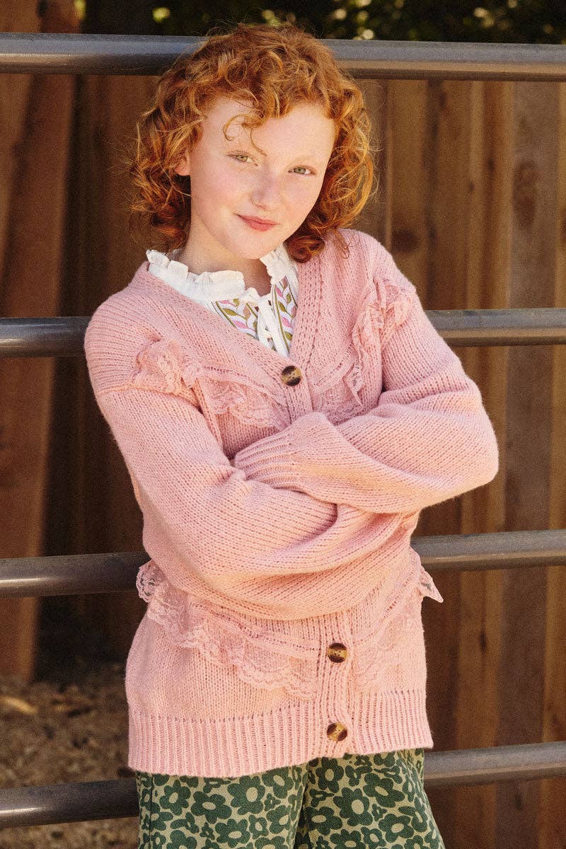 Girls Cream Lace Detail Cardigan