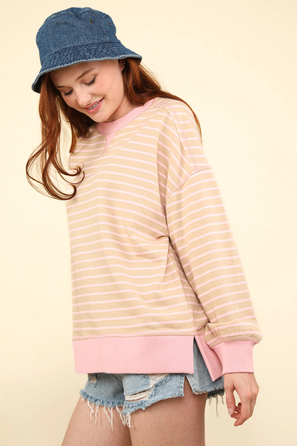 Dream Of Me Pink & Taupe Striped Top