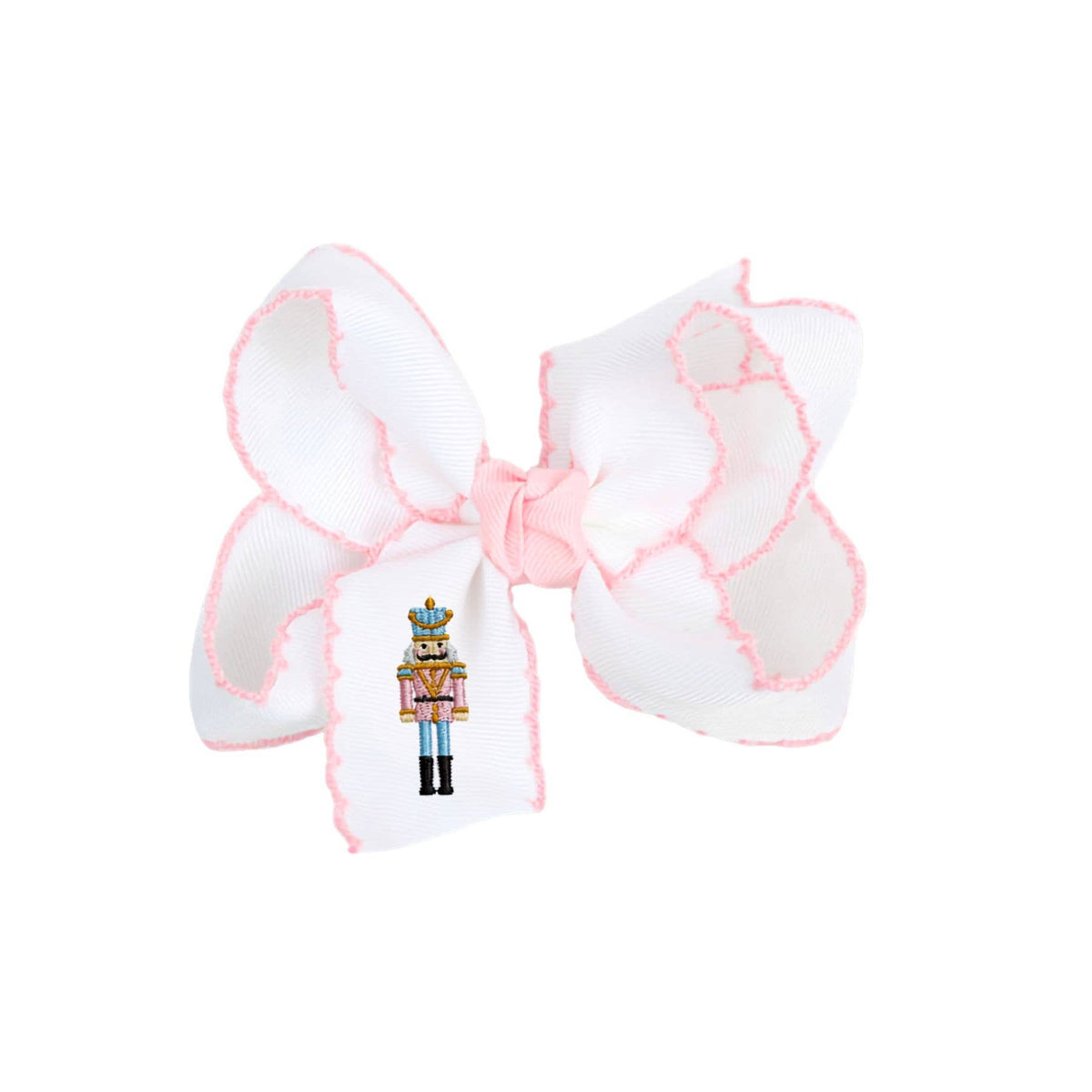 4.5" Embroidered Nutcracker Light Pink Crochet Edge Hair Bow