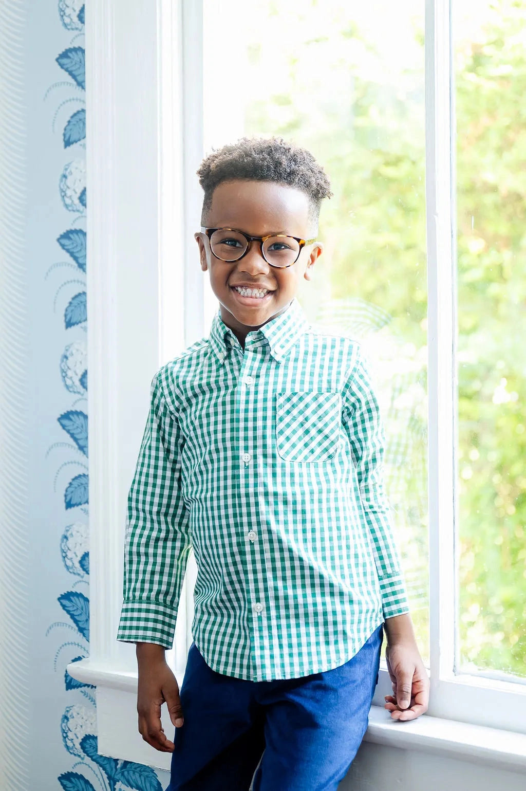 Trey Green Gingham Button Up Shirt