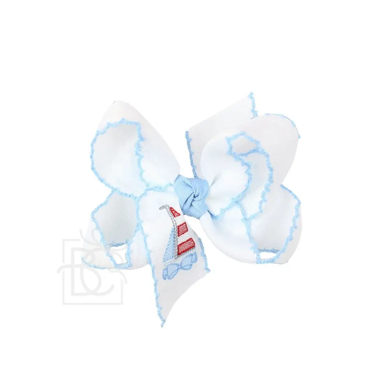 5.5" Embroidered Sailboat Crochet Edge Hair Bow