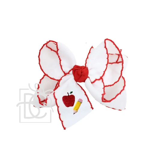 Embroidered Apple-Pencil Crochet Edge Hair Bow