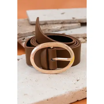 Brown Classic Oval Buckle Leather Belt