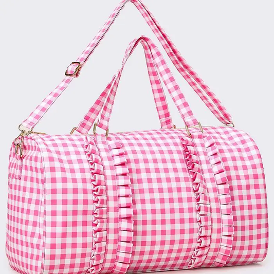 Pink Checkered Canvas Travel Bag