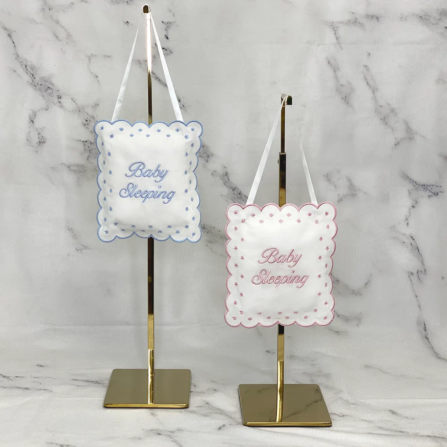 Pink Linen Baby Sleeping Sign Pillow