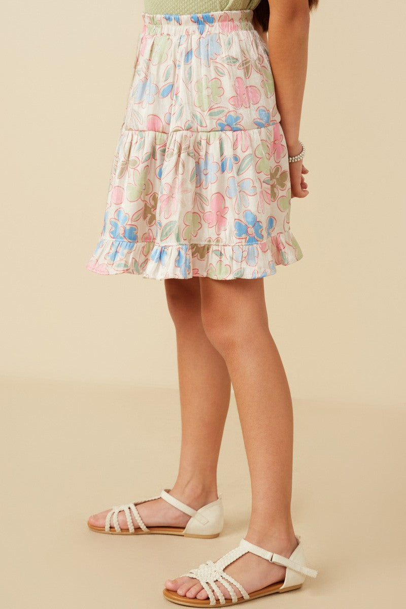 Girls Floral Tiered Foiled Skirt