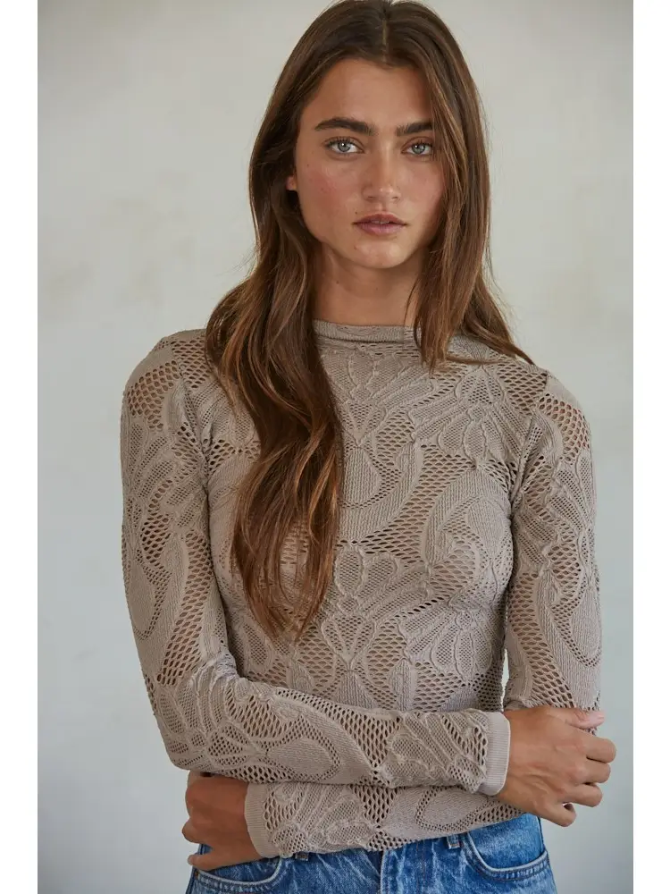 Jacquard Jewel Mock Neck Top - Ash Mauve