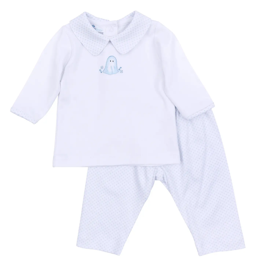 My Little Boo Light Blue Embroidered Collared Pant Set