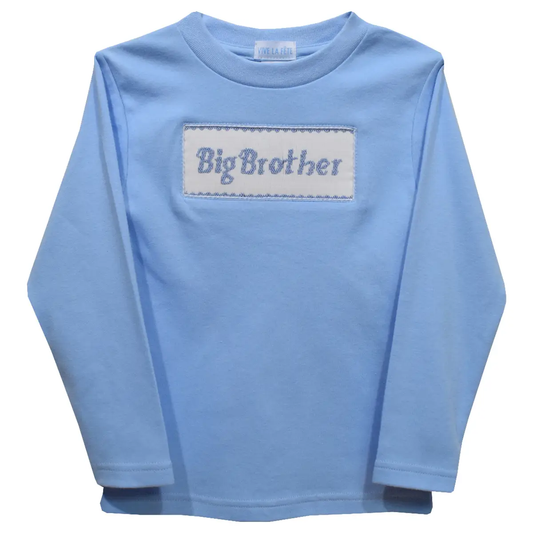 Big Brother Smocked Light Blue Knit Long Sleeve T-Shirt