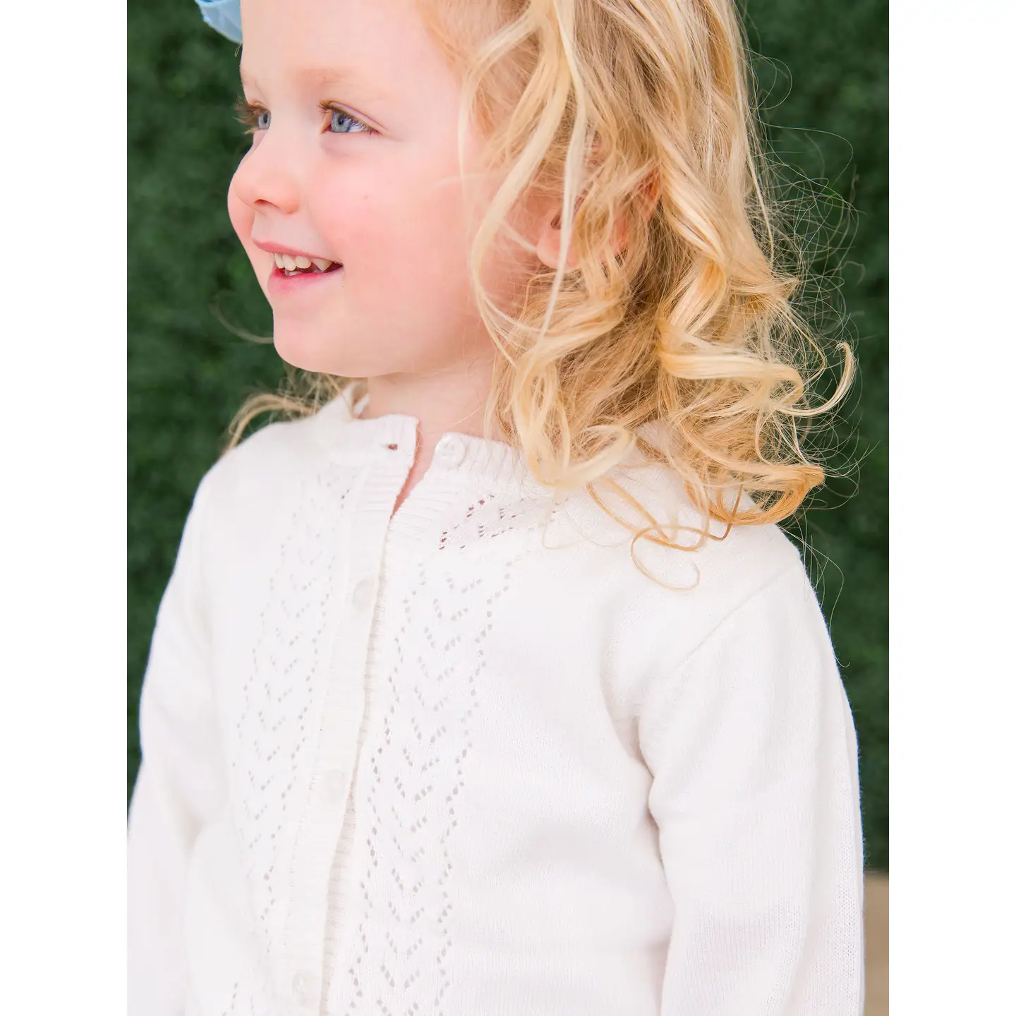Girls Soft White Lightweight Pointelle Cardigan