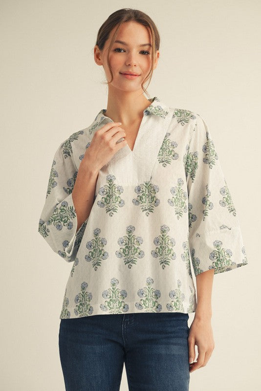 Off White Stripe Contrast Floral Top