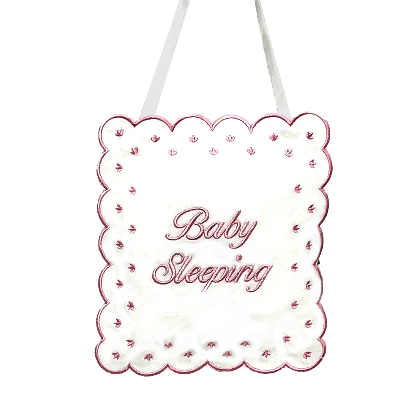 Pink Linen Baby Sleeping Sign Pillow