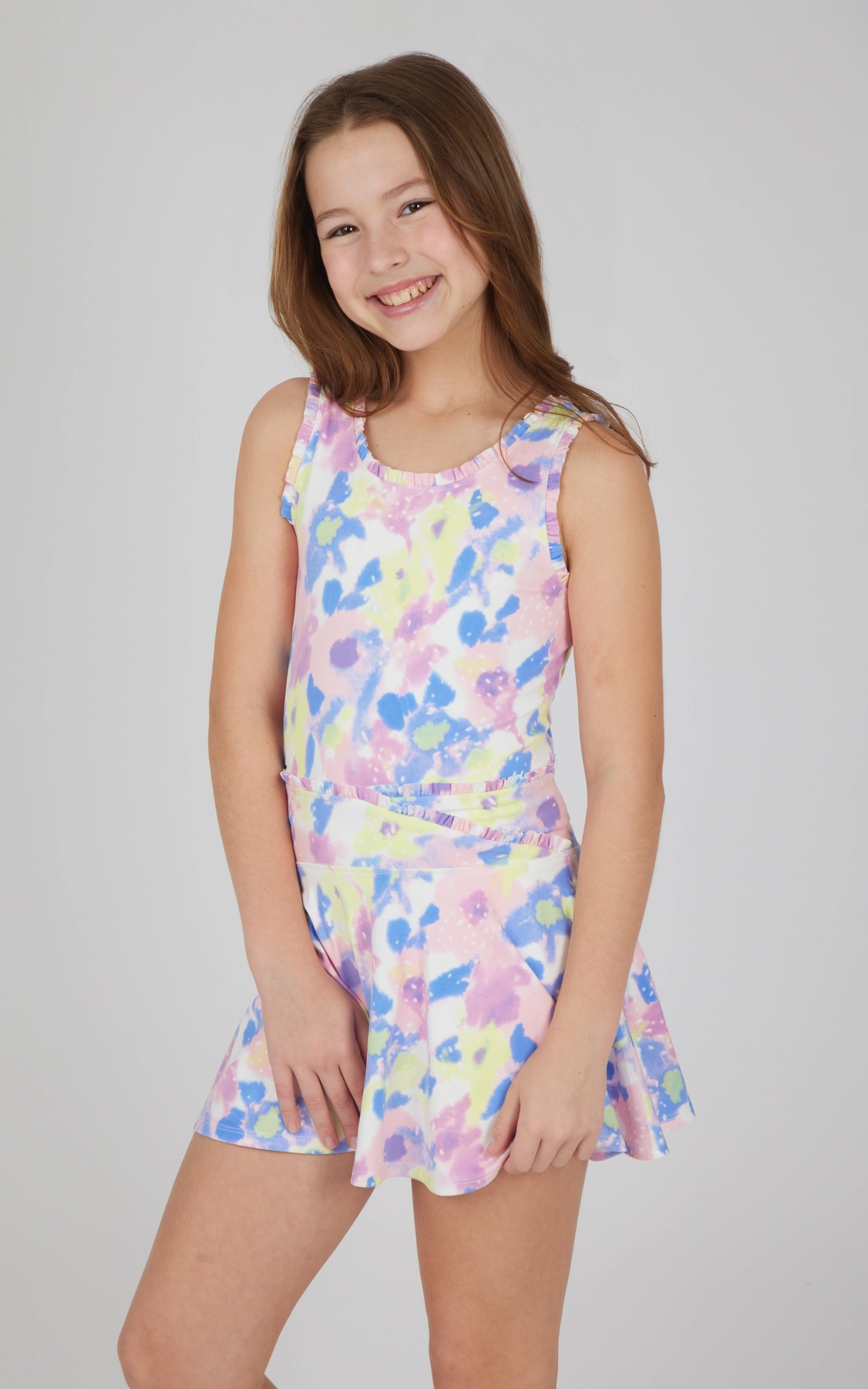 Girls Lettuce Edge Tank and Ruffle Crossover Skort Set