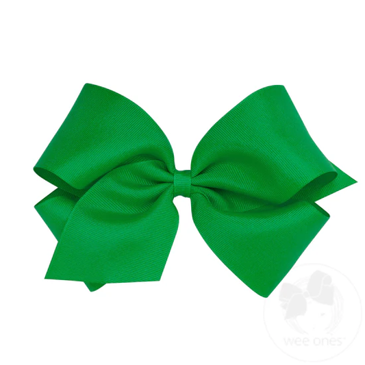 Green Classic Grosgrain Hair Bow (Plain Wrap)