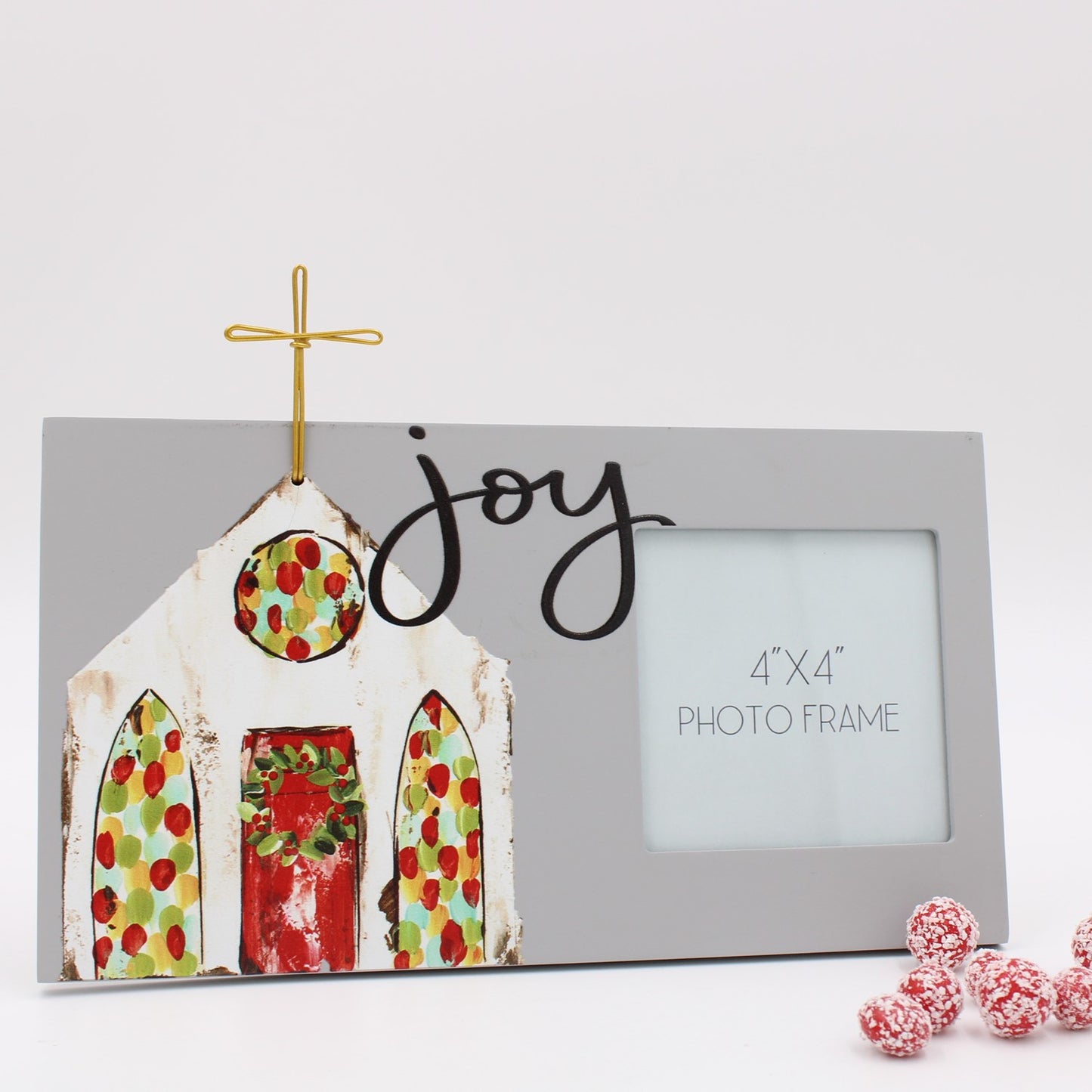 10.5x6" Joy Church Photo Frame with Gold Wire Cross