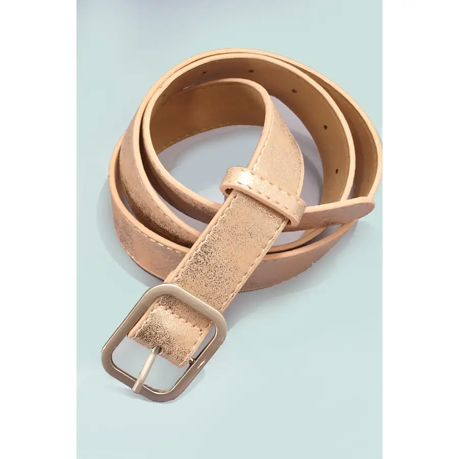 Gold Metallic Square Buckle Faux Leather Belt