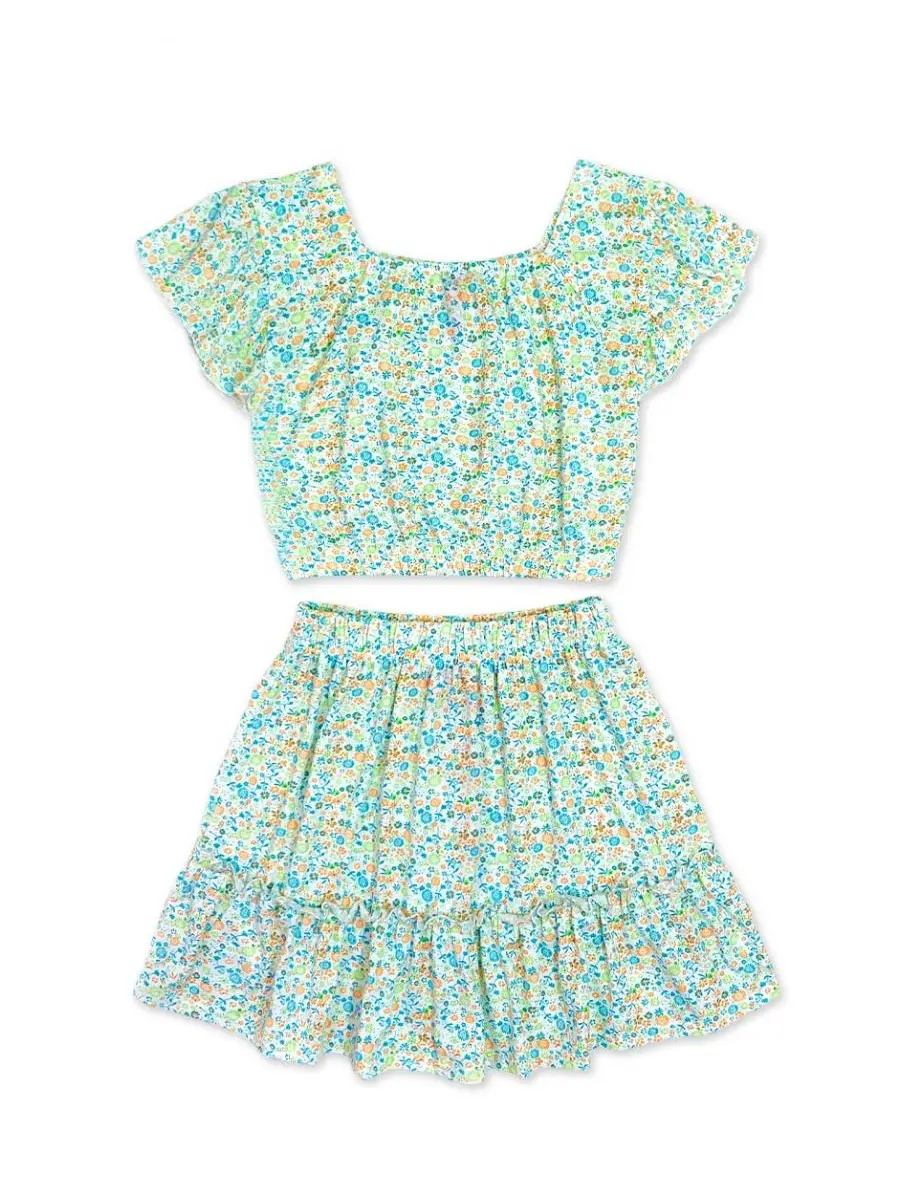 Betsy Mint Floral 2 Piece Skirt Set