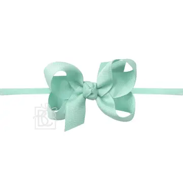 Aquamarine Nylon Pantyhose Headband W/Signature Grosgrain Bow (Multiple Sizes)