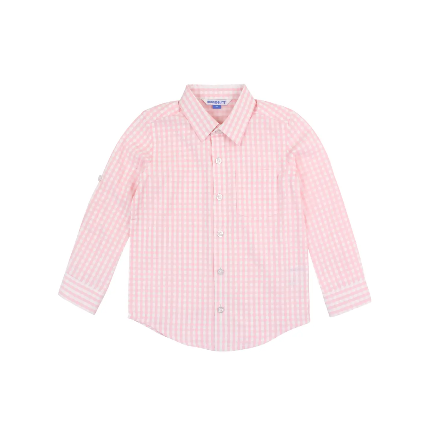 Boys Pink Gingham Check Long Sleeve Button Down