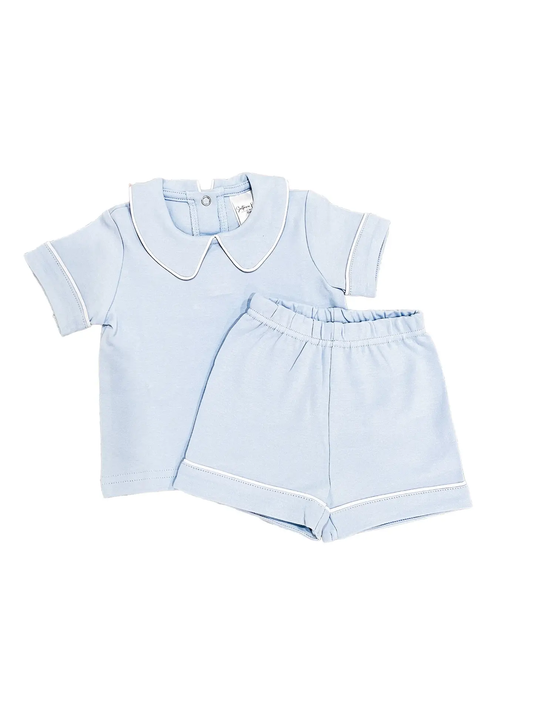 Light Blue Piping Collar Short Set