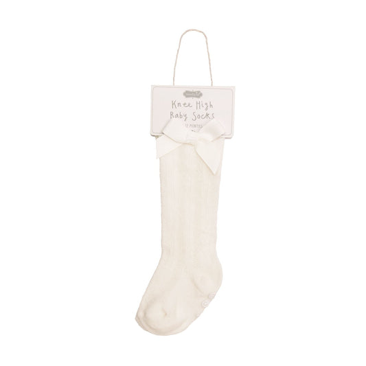 White Tall Bow Socks