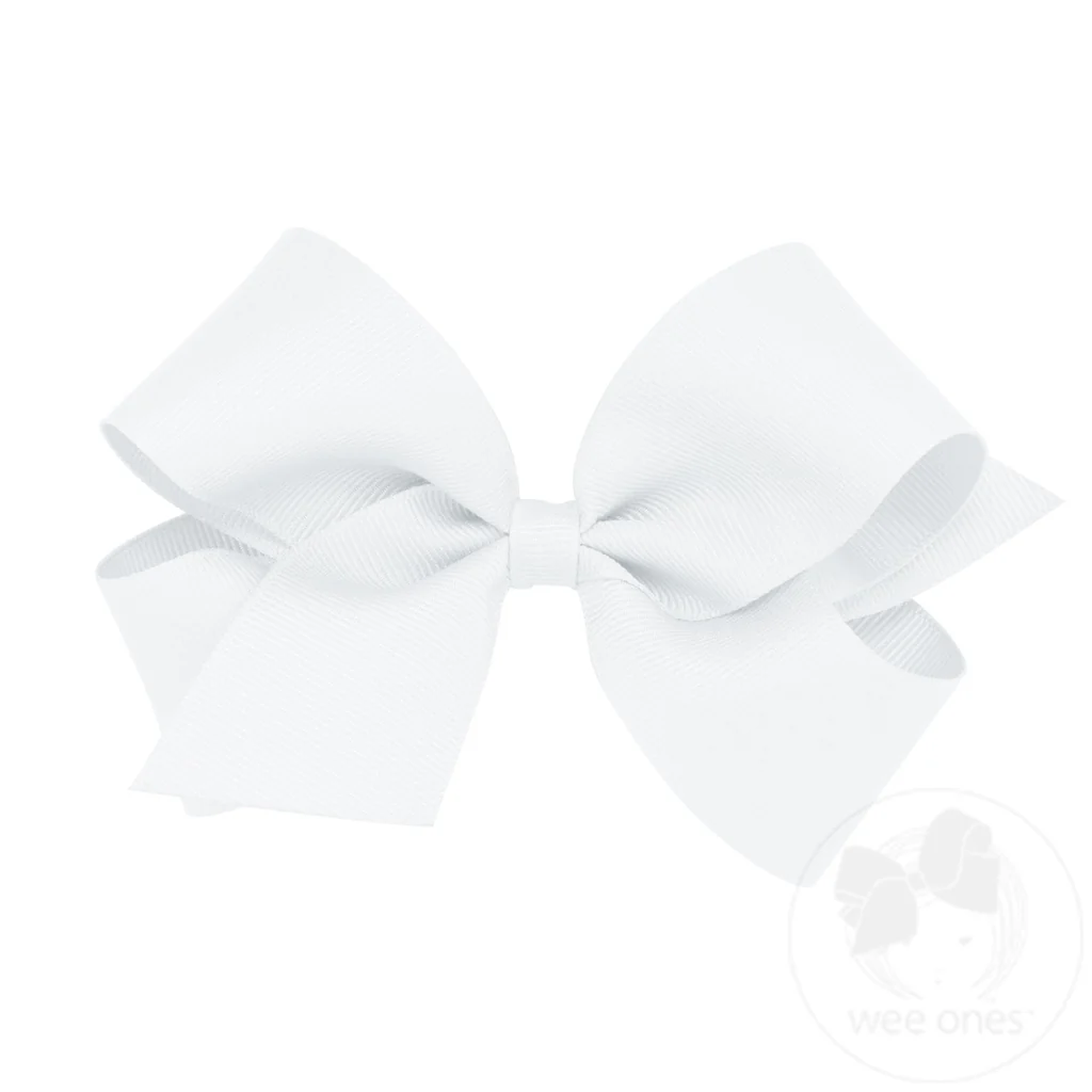 White Classic Grosgrain Hair Bow (Plain Wrap)