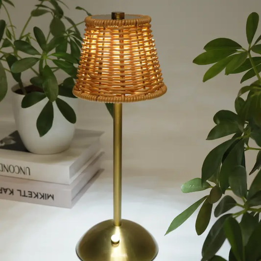 Gold Rattan LED Rechargeable Touch Lamp