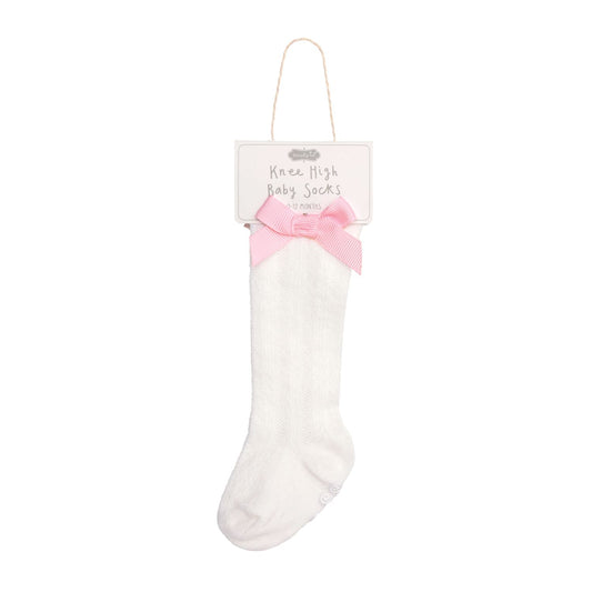 White With Pink Bow Tall Bow Socks