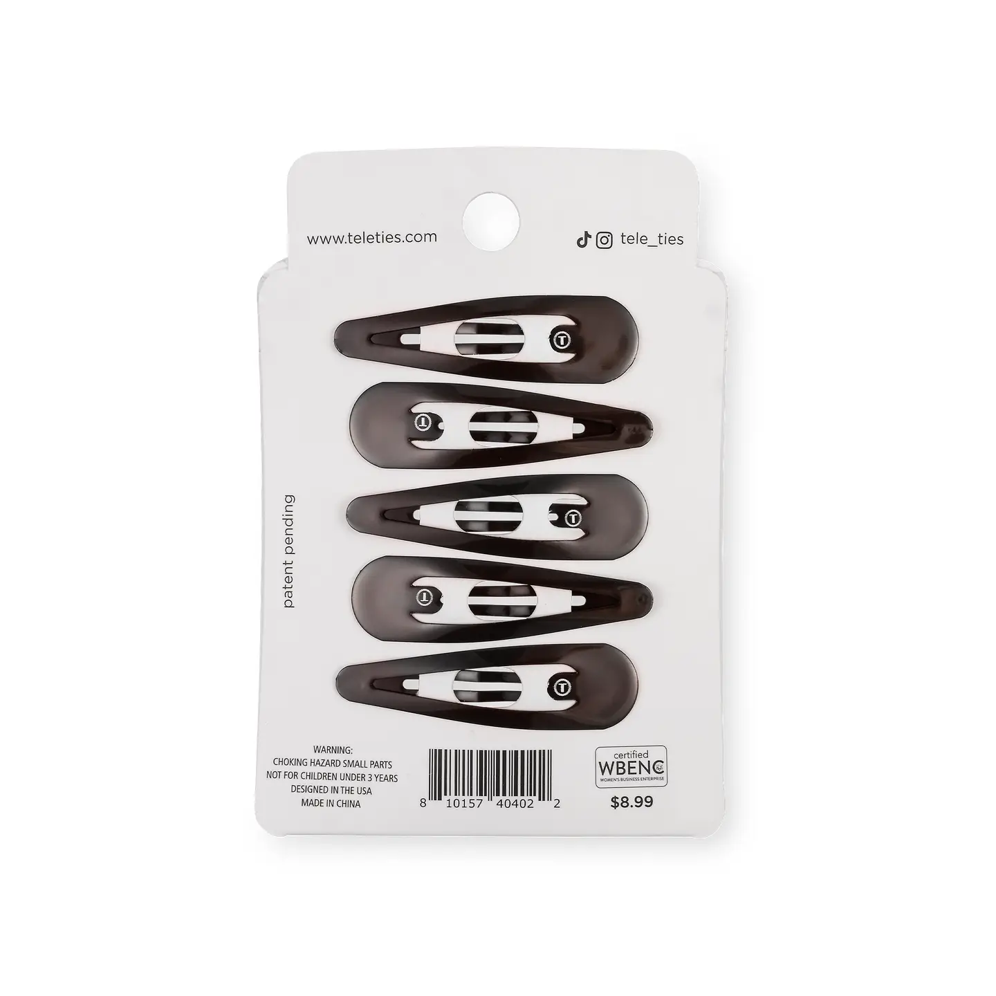 Teleties Snap Clip | Brown | 6 Count